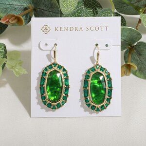 Kendra Scott Elle Gold Kelly Green Illusion Crystal Frame Drop Earrings. New wit